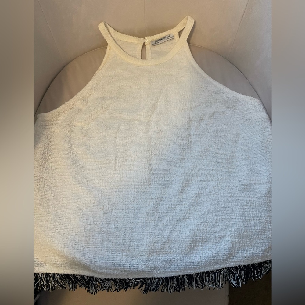 Zara Trafaluc creme and black fringed blouse! Size small